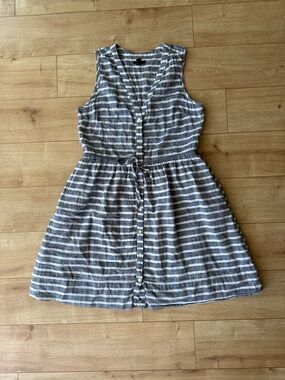 Gap Blue White Striped Cotton Dress Tie Waist Button Front Coastal Summer 10